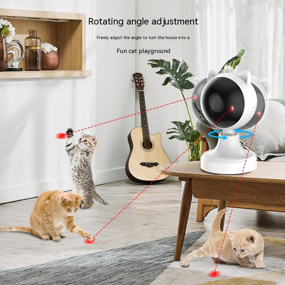 Smart Laser Cat Teaser Toy USB Charging Pet Toy engaging cats in a playful chase with adjustable laser angles.